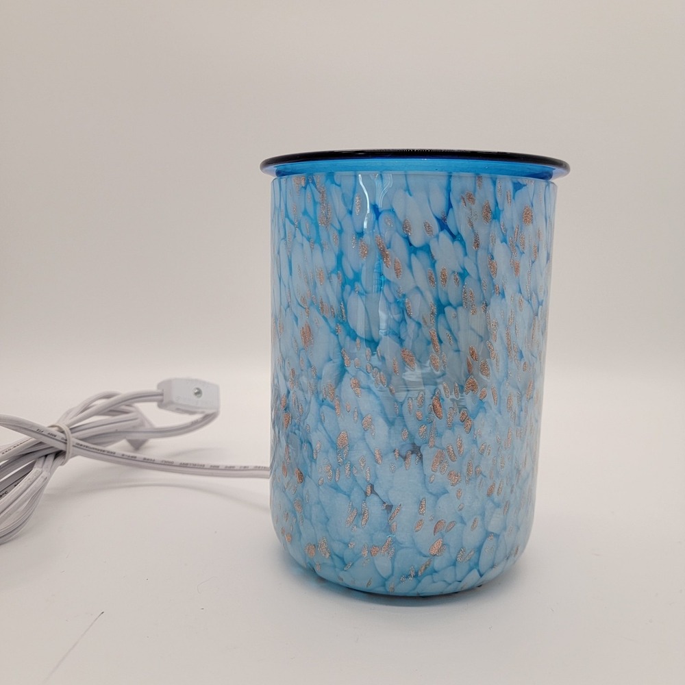 Intertek Blue Art Glass Gold Fleck Wax Tart Warmer Table Accent Lamp 6" Cylinder